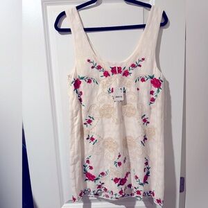 Free People Ivory Dress with Red Floral Embroidery